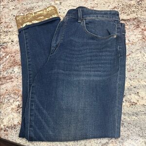 Chico's Blue Boyfriend Jeans with Gold Accents Size 8